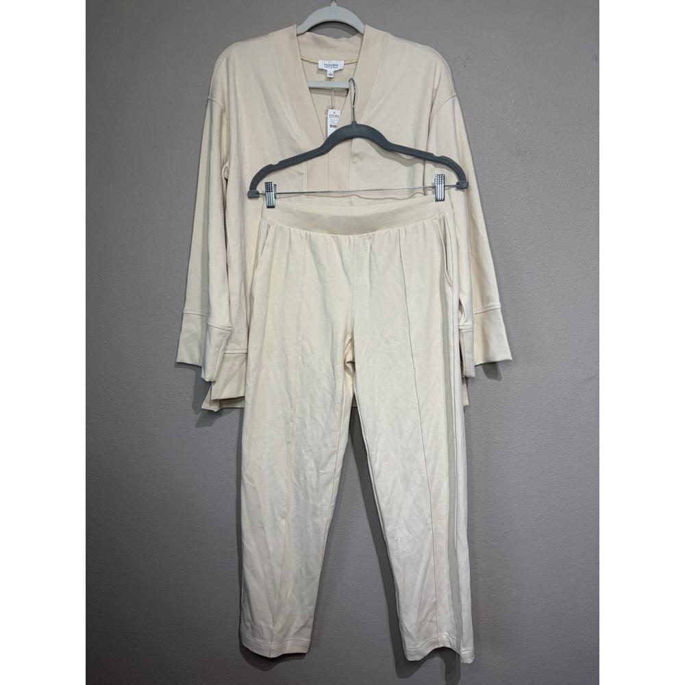 Haven Well Within Loungewear Sweatshirt Pants Set Cream Beige Small Cotton